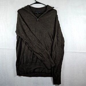 Banana Republic Sweater Men L 1/4 Zip Up Merino‎ Extra Fine Wool Soft Dark Brown